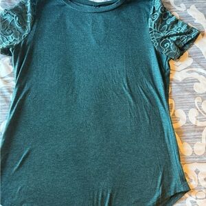 KOITMY Teal Lace Sleeve Top | Size Large | Boho Casual Blouse